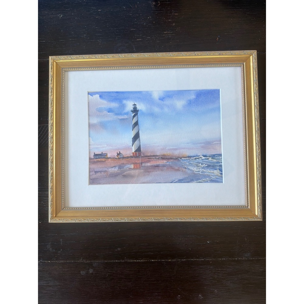 Janet Dixon Framed Watercolor Print, Cape Hatteras Lighthouse Landscape